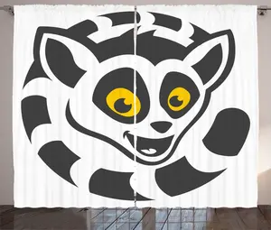 Штора ABAKUHAUS Lemur Rustic, эндемичная обезьяна, счастливая голова, универсальные ленточные шторы для гостиной с петлями и крючками, 280 x 225 см, земля, желтый, темно-серый Abakuhaus