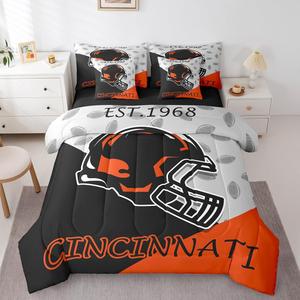 Erosebridal Комплект постельного белья для мальчиков 7Pcs в спортивной тематике Gridiron с изображением шлемов, современный дизайн для детей и подростков, Orange Black