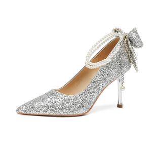 ZHR Стройные каблуки на шпильке 8,5 см женские бело-серебристые, цвет White Silver 8.5cm