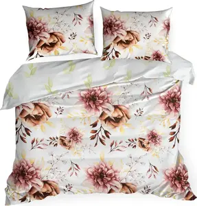 Комплект постельного белья белый 220х200 с цветочным принтом с обеих сторон + 2 наволочки 70х80 Eurofirany