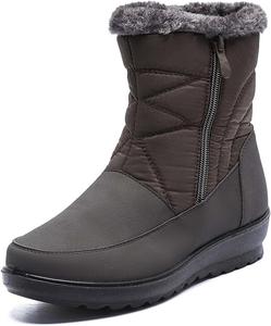 Женские теплые зимние ботинки средней высоты с меховой подкладкой, боковой молнией, удобные, нескользящие, для улицы, легкие, водонепроницаемые, ботильоны NEJKG, Brown