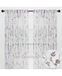 Премиум-шторы из 2 панелей с цветочным узором, полупрозрачные, прозрачные, с петлями 3-в-1: задняя петля, карман для карниза, кольцо для крепления - для окон гостиной и спальни - полупрозрачные шторы для дома - 52 x 108 дюймов - коричневые Chanasya, Brown