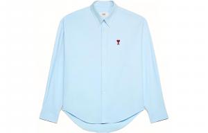 Ami Paris с вышитым логотипом поплиновая рубашка AMIPARIS, синий