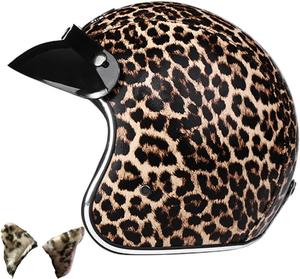 Шлем мотоциклетный Dcoltmi-888 с леопардовым принтом, черный / коричневый