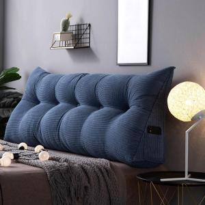 Подушка для чтения, треугольная клиновидная подушка, подушка для изголовья, спинки, поясничной поддержки, флисовая подушка для изголовья и спинки, большая съемная и моющаяся (Цвет: синий, Размер: односпальная/31 дюйм) COZMAX, Blue