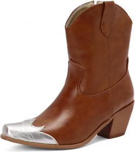 Женские классические ковбойские сапоги MRKEWUNEY с острым носком, низким каблуком и западным дизайном, 51 Yellow