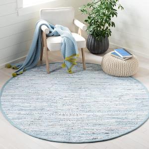 SAFAVIEH, 183 x 183 см, Коллекция Rag Rug, Light Blue/Multi, RAR125A, ручной работы, бохо полоска, хлопковый ковер