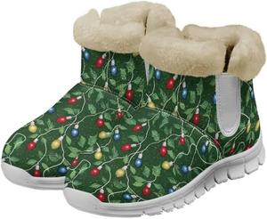 Зимние сапоги Jeiento для женщин, дамские рабочие и прогулочные ботинки до щиколотки, уличные теплые ботинки без шнуровки, противоскользящие, удобные с пушистой подкладкой и утолщенной подошвой, Christmas Color Light