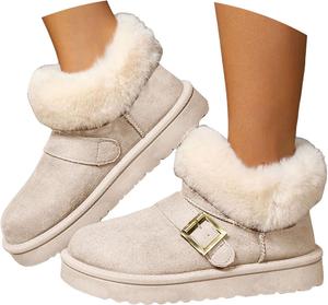 Зимние ботильоны для женщин 2025 года, теплые зимние снежные ботинки с меховой подкладкой, повседневные модные кроссовки на низком каблуке, обувь с широким носком, поддержкой свода стопы, уличные ботильоны с толстой подошвой JYSwoshoe, E-White