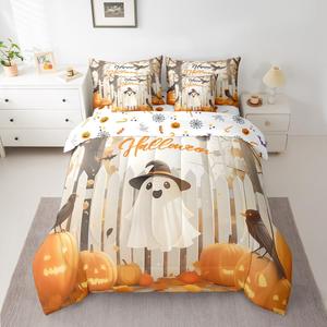 Erosebridal Комплект постельного белья Happy Halloween с принтом тыкв и привидений для детей, Dahlia Yellow