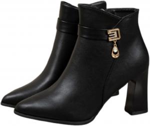 Женские зимние ботинки с боковой молнией, пряжкой, каблуком, круглый носок, повседневные Generic, Black-E