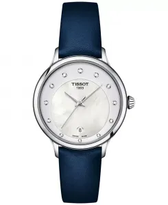 Женские часы Swiss Odaci-T с бриллиантами (1/20 ct. общ.) на синем кожаном ремешке, 33 мм Tissot