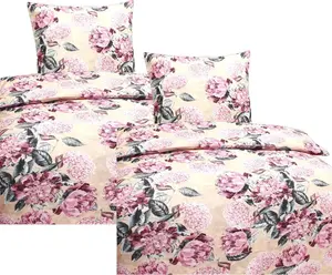 Комплект постельного белья из высококачественного хлопка с цветочным рисунком розового и желтого цветов, размеры 135x200 см и 80x80 см: 4 предмета. aboutyourhome-shop