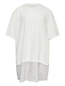 Короткое платье-футболка с полосатой вставкой MM6 Maison Margiela, белый