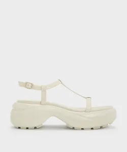 Спортивные сандалии на изогнутой платформе с Т-образным ремешком Charles & Keith, цвет Cream