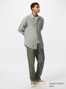 Брюки relaxed из смеси льна Uniqlo, 57 olive