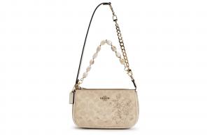COACH Покрытая тканью маленькая сумка через плечо Mahjong Sets для женщин малого размера Sand & Chalk White