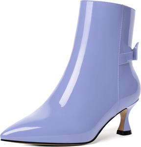 Женские лакированные свадебные туфли MODENCOCO с бантом, молнией, заостренным носком, каблук-купидон, высокие ботильоны 5 см, Lavender