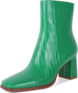 Женские ботильоны Eldof с квадратным носком, массивным каблуком, высокой шпилькой, короткие гого ботинки с боковой молнией, каблук 3 дюйма, Crocodile Green