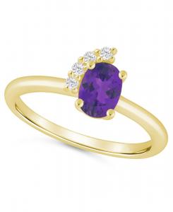 Кольцо с аметистом (3/4 карата) и белым бриллиантом (1/20 карата) из белого золота 10 карат Macy's, Amethyst/White Gold