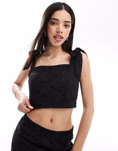 Черный топ South Beach Broderie с завязками на плечах