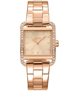 Женские часы City Midi с розовым золотым циферблатом и браслетом из нержавеющей стали с покрытием под розовое золото, 27x34.5 мм DKNY