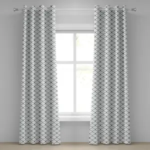 Антикварная штора на люверсах ABAKUHAUS, изящные волнистые линии и овальные формы с изящными узлами, простой дизайн, декоративные двухпанельные шторы, 280 см x 260 см, сине-серо-белый цвет Abakuhaus