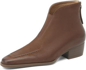 Женские ботильоны TinaCus с круглым носком, из натуральной кожи, ручной работы, с застежкой-молнией сзади, на низком массивном каблуке, винтажного стиля, Brown