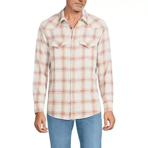 Мужская клетчатая рубашка в стиле вестерн Lands' End, цвет ivory caramel plaid