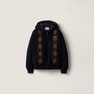 Стеганая пуховая куртка из кашемира с узором «аргайл» MIU MIU, синий