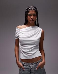 Топ Topshop на одно плечо со сборками цвета слоновой кости