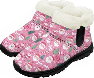 Детские зимние сапоги для девочек, водонепроницаемые, противоскользящие, для холодной погоды, с искусственным мехом, походные ботинки Goronwyfloyd, Pink Christmas Santa