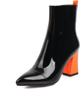 Женские модные ботильоны с острым носком, удобным массивным каблуком и классической боковой молнией FufoneUS, Black