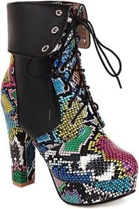 Женские ботильоны Aflngle с принтом под змеиную кожу, массивным высоким каблуком, круглым носком, шнуровкой, платформой и короткие с заплатками, Black