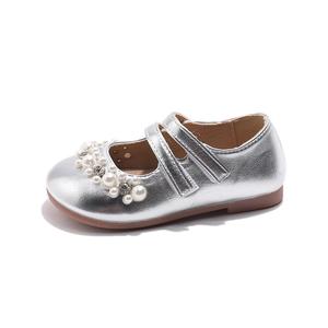 Низкие детские кожаные туфли для детей 3–7 лет TONYBEAR, серебряный