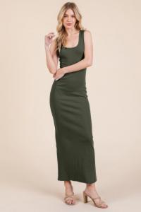 Длинное платье без рукавов в рубчик TRUEDAMES, оливковый