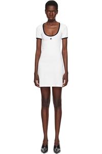 Белое мини-платье с контрастным целостным узором Courrèges