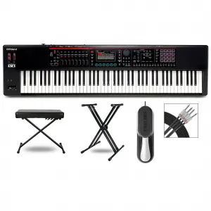 Синтезатор Roland FANTOM-08 с X-стойкой, педалью сустейна, скамьей и аудиокабелями Livewire