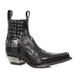 Байкерские ботинки New Rock из черной кожи с заклепками - 7950-S1