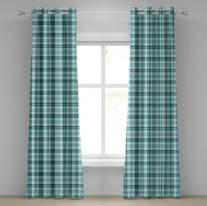 Штора на люверсах ABAKUHAUS бирюзового цвета, клетчатая ткань, классический геометрический узор, акватические тона, декоративные двухпанельные шторы, 280 см x 175 см, цвет морской волны, светло-голубой Abakuhaus