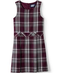 Плэйз-комбинезон до колена для девочек старшего возраста Lands' End, Plaid burgundy/gray