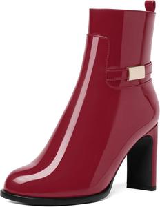 Женские ботильоны SKYSTERRY с круглым носком, на молнии, с лаковой отделкой, для улицы, с высокими каблуками 3,3 дюйма, Burgundy