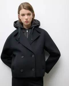 Женское неопреновое пальто с капюшоном и запахом Tintoretto, черный