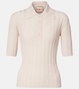 Вязаный поло из шерсти с рубчиками Plan C, Baby Pink