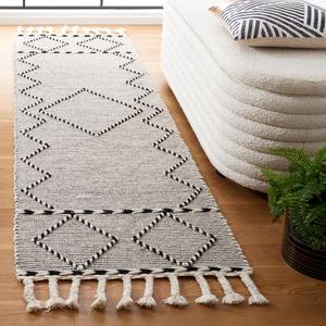 Ковер-дорожка SAFAVIEH, 69 x 244 см, Vermont Collection, Ivory & Black, переходный дизайн, идеален для помещений с высокой проходимостью: прихожая, ванная комната и кухня (VRM160Z-28)