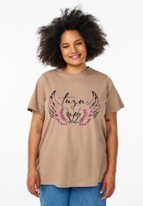 Футболка Zizzi MIT STATEMENT, Silver Mink Washed/Sand