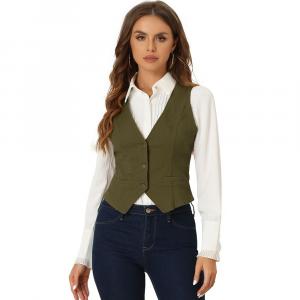 Женская повседневная джинсовая жилетка без рукавов с V-образным вырезом на пуговицах ALLEGRA K, цвет Army Green