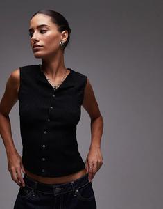 Майка Topshop с жатым принтом на пуговицах черного цвета