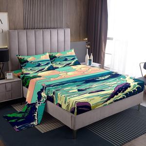 Erosebridal Комплект постельного белья Ukiyoe в японском стиле с морскими волнами, голубой теал, принт в винтажном стиле, Teal