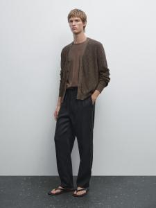 Кардиган из 100% хлопка, связанный спицами мулине Massimo Dutti, Brown Marl